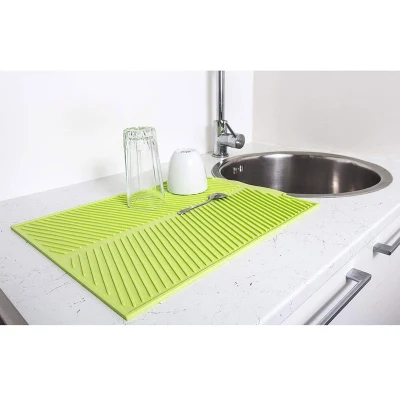 Silicone Dish Drying Mat Flume Folding Draining Mat, Rectangle Drain Mat Drying Dishes Pad Heat Resistant Non