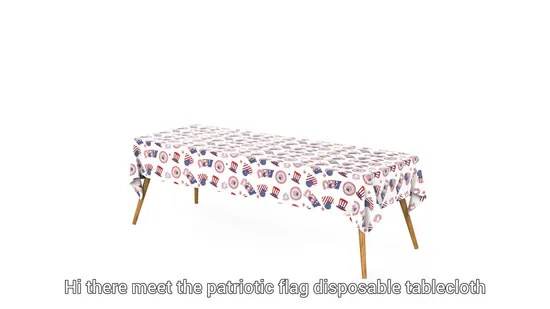 Disposable Waterproof PEVA Red White Blue Plastic July 4th Tablecloth